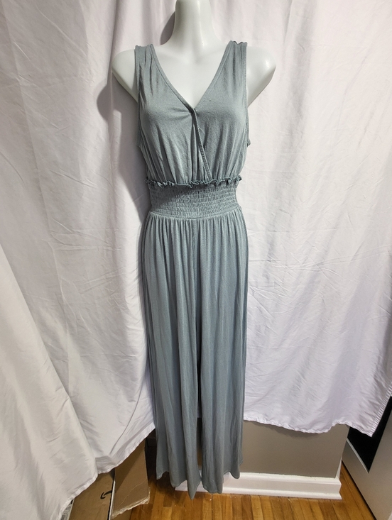Pink Rose Pants - Pink Rose Light Blue-Grey Sleeveless Maxi Jumpsuit, Size Medium